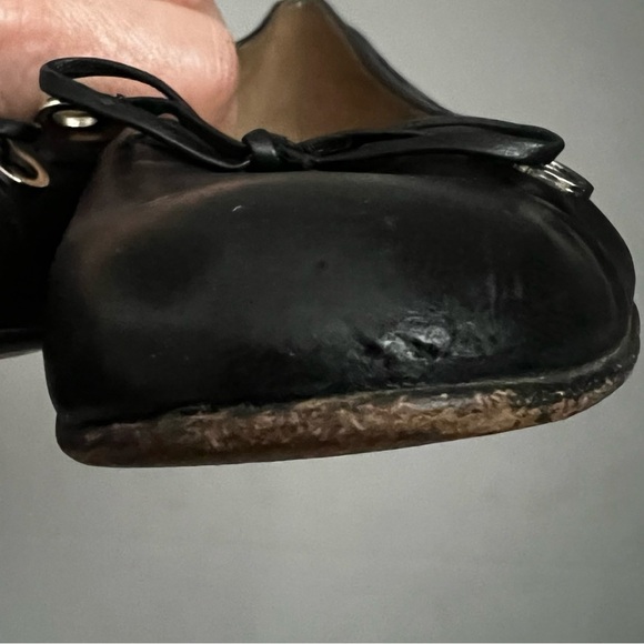Salvatore Ferragamo Black Leather Ballet Flat Shoes Womens Sz 7 Luxury Casual - Picture 6 of 11